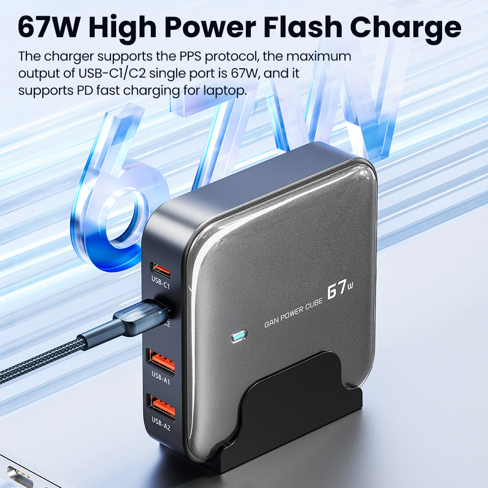 TOOCKI 2 Type-C + 2 USB-A PD 67W Fast Charging Adapter GaN Desktop Charger TOOCKI 2 Type-C + 2 USB-A PD 67W Fast Charging Adapter GaN Desktop Charger